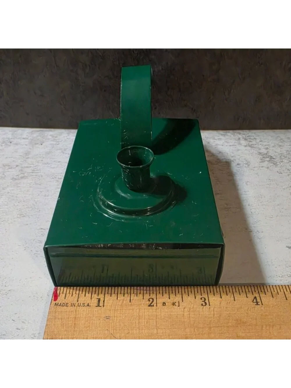 Vtg Green Metal Emergency Candle Tin Holder Storage Drawer Cabin Lodge Bear